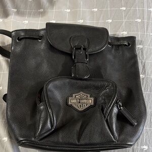 Harley-Davidson Black Leather Backpack with Buckle